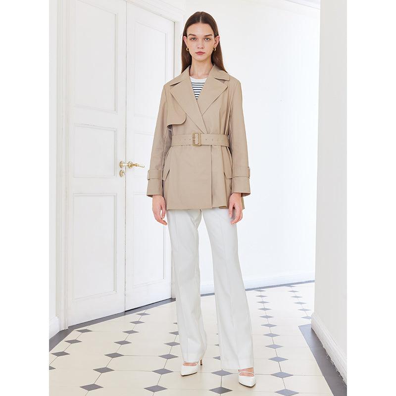 Crop Women Trench Coat With Belt GOELIA