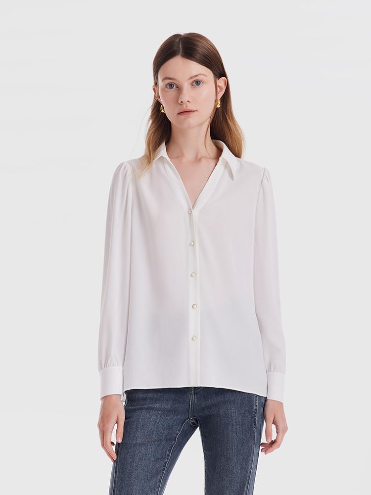 V-Neck Straight Fit Acetate Women Shirt GOELIA