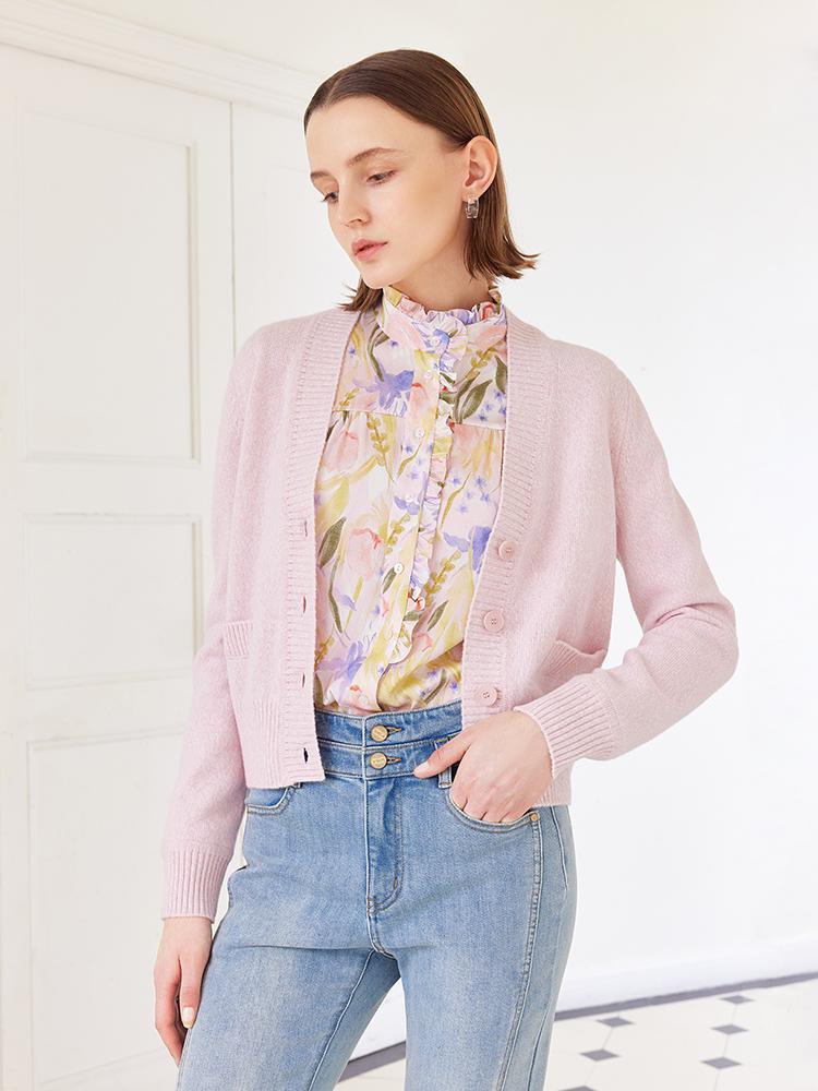 Pink Woolen Cardigan GOELIA