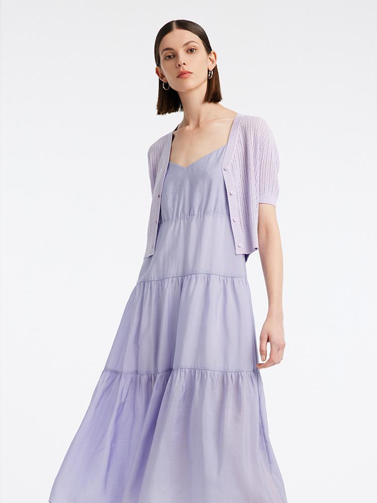 Purple Tencel Silk Spaghetti Dress GOELIA