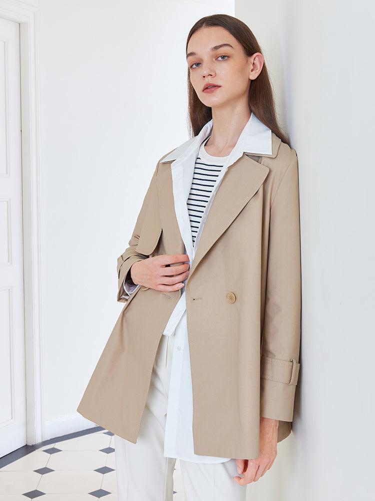 Crop Women Trench Coat With Belt GOELIA