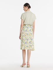 19 Momme Mulberry Silk Iris Printed Women Half Skirt GOELIA