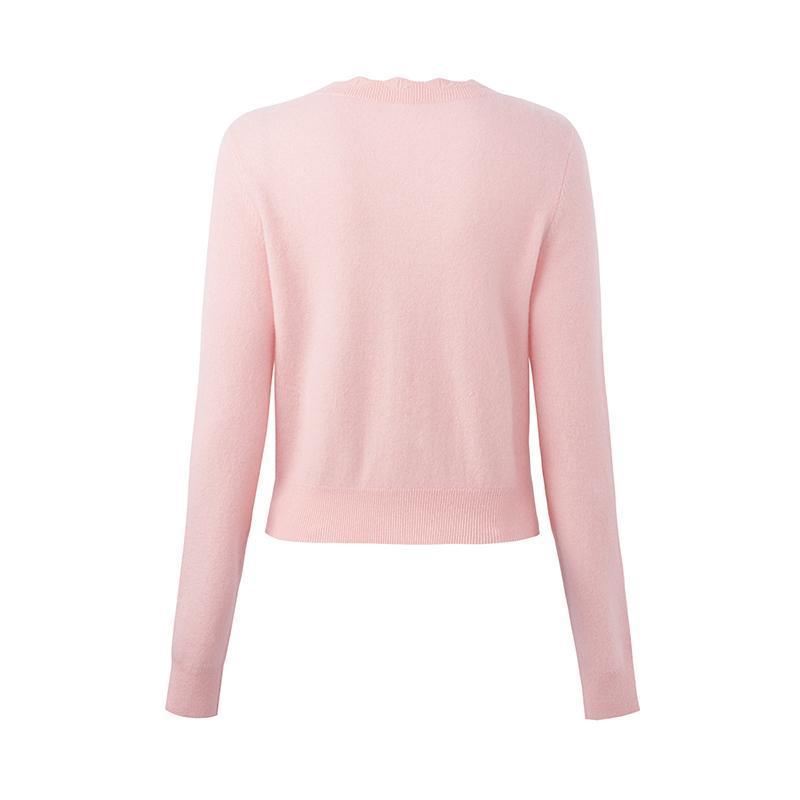 Pink Wool Knit Wavy Front Closure Lady Cardigan GOELIA