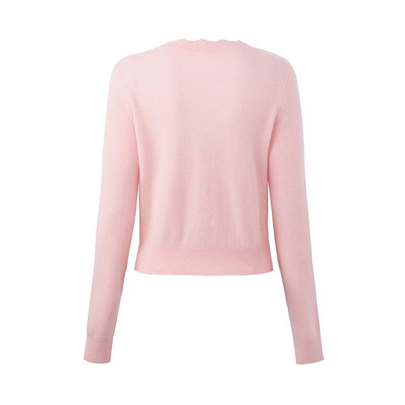 Rosa Strickjacke aus gewelltem Wollstrick mit Frontverschluss 