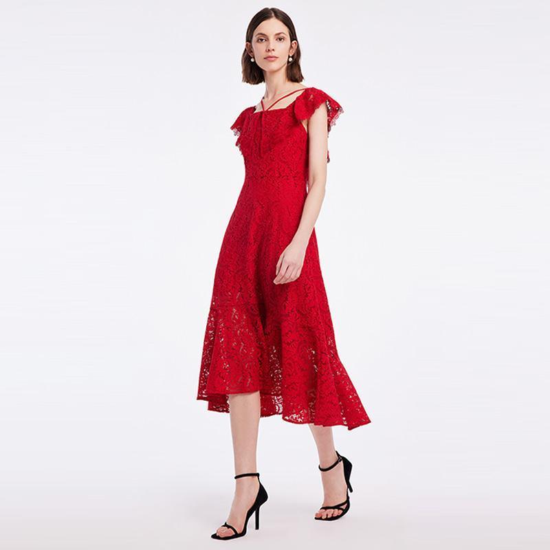 Hollow Lace Midi Dress GOELIA