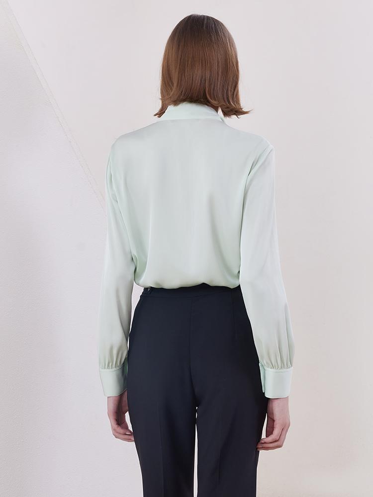 Mint Green 22 Momme Mulberry Silk Shirt With Flutter GOELIA