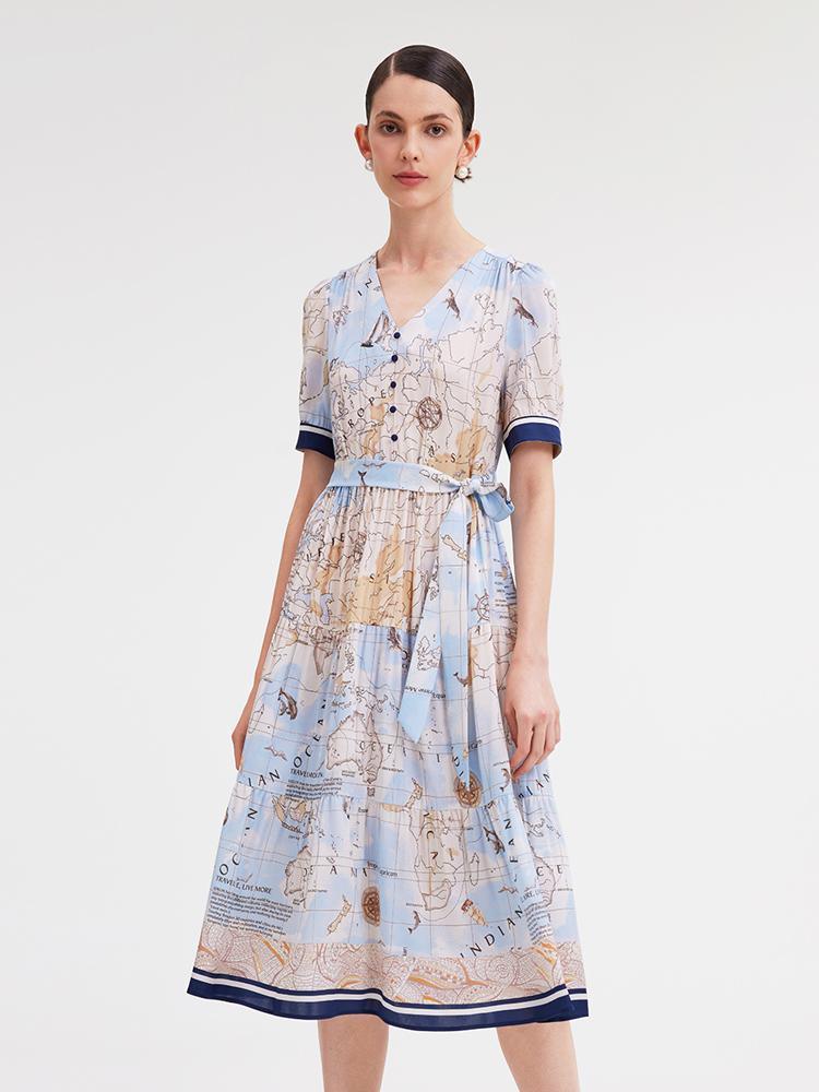 19 Momme Silk Map Printed Dress GOELIA