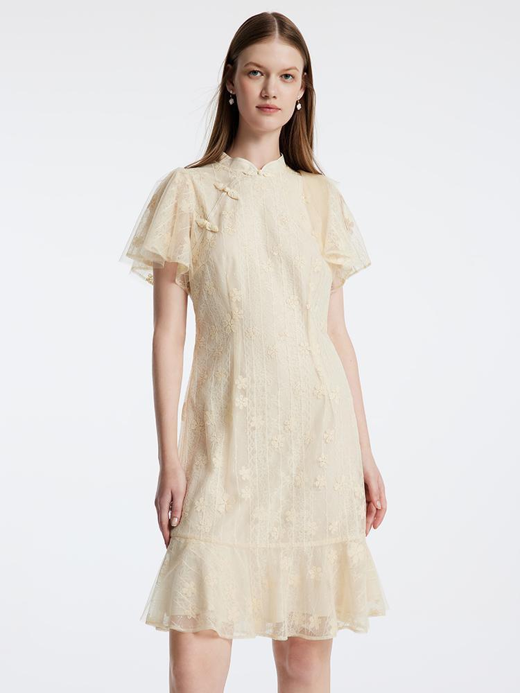 Lace Embroidered Cheongsam Midi Dress GOELIA