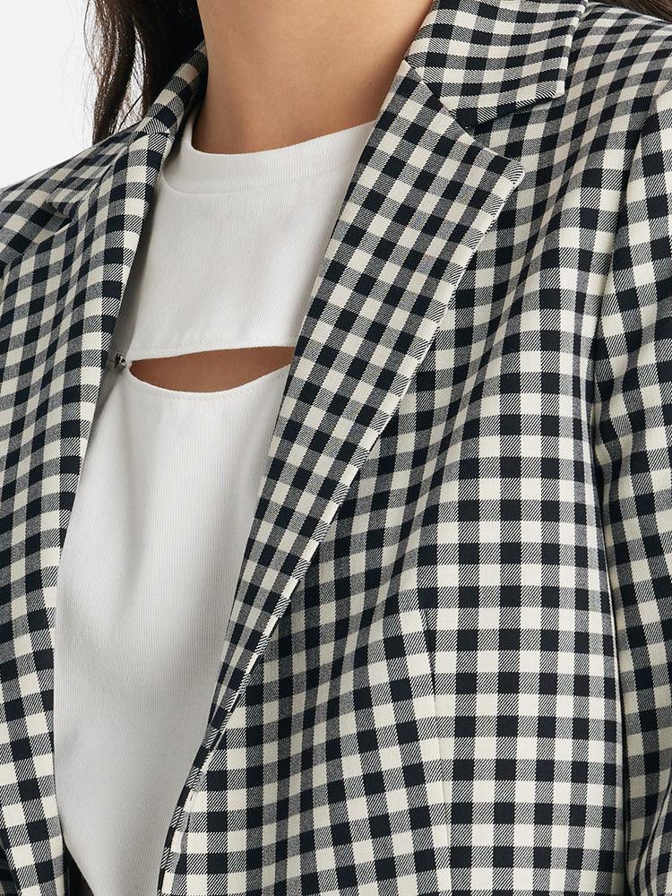 Black And White Checkered Short Suit Jacket GOELIA