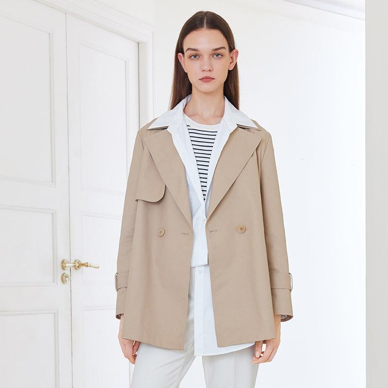 Crop Women Trench Coat With Belt GOELIA