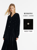 Black V-Neck Rhinestone Knitted Women Cardigan GOELIA