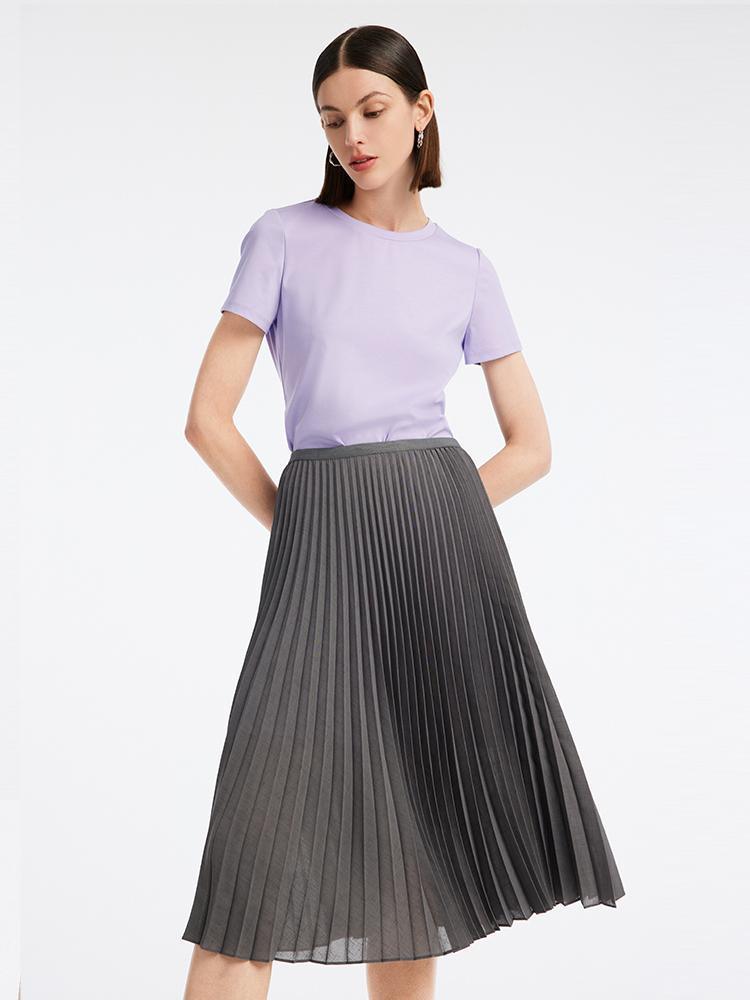 Knitted Dress Two-Piece Set Purple Dress And Grey Pleated Maxi Skirt GOELIA