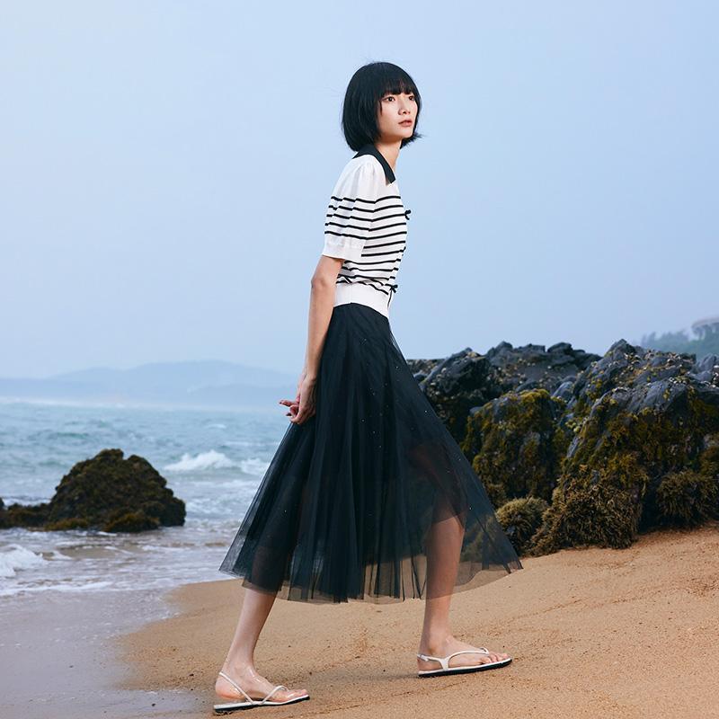 Two-Piece Set Knitted Cardigan And Tulle Skirt Test GOELIA