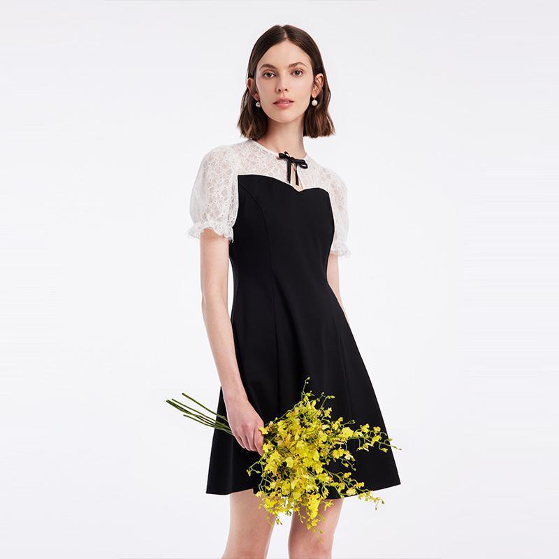 Patchwork Waist-Skimming Dress With Bowknot GOELIA