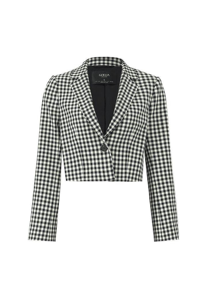 Black And White Checkered Short Suit Jacket GOELIA