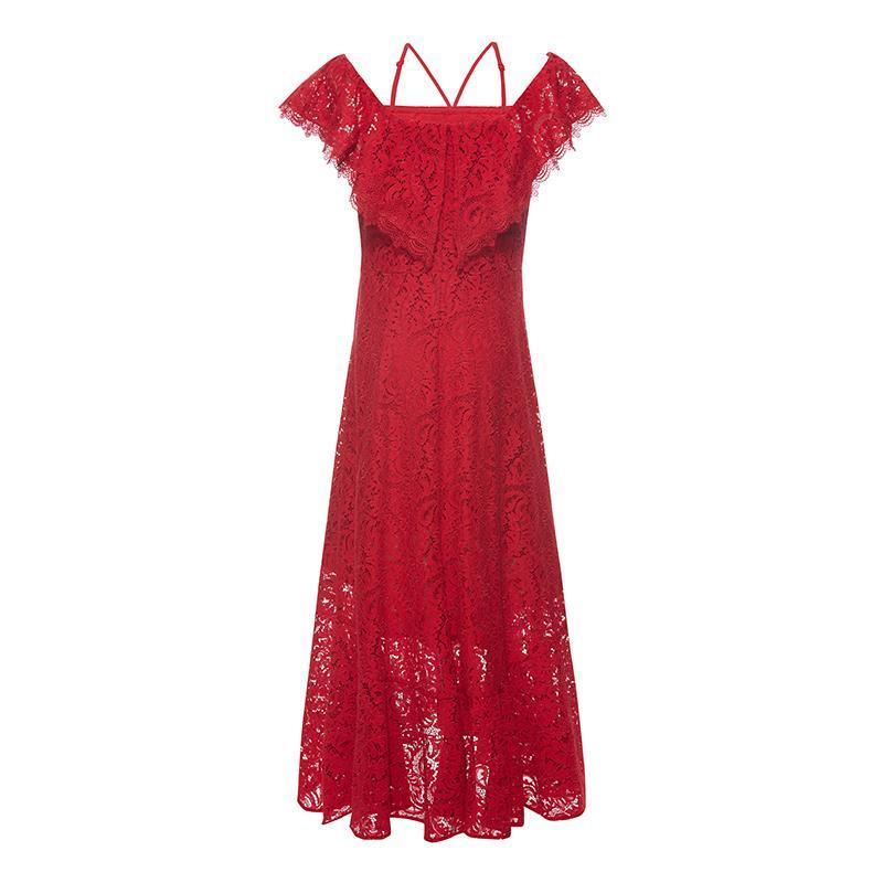 Hollow Lace Midi Dress GOELIA