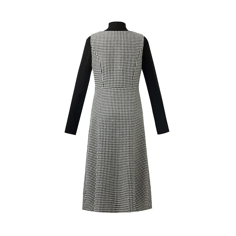 Black And White Houndstooth Vest Dress And Mock Neck Sweater Two-Piece Suit GOELIA