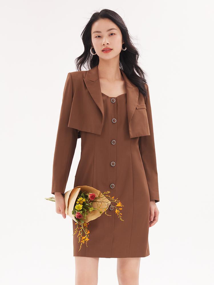 Detachable Bowknot Blazer And Midi Work Dress Two-Piece Suit GOELIA