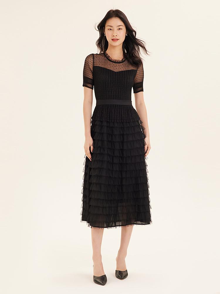 Short Sleeve Mesh Layered Dress GOELIA