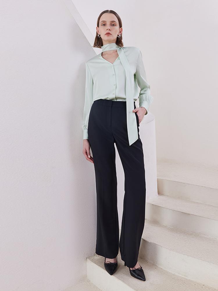 Mint Green 22 Momme Mulberry Silk Shirt With Flutter GOELIA