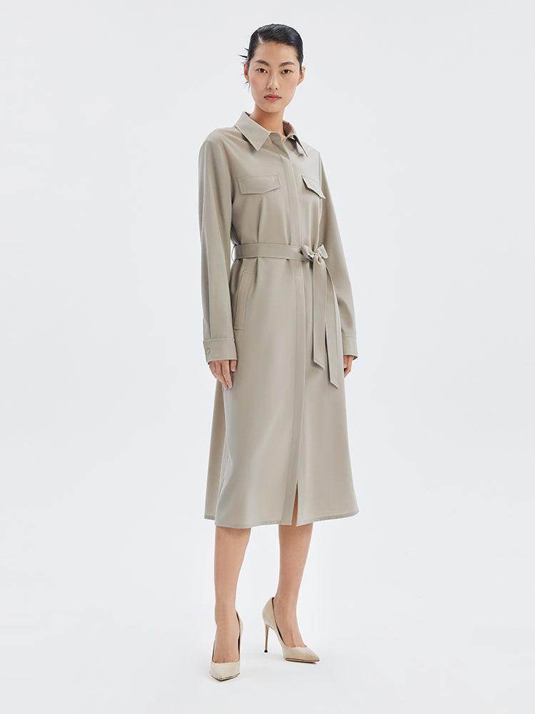 Worsted Wool Trench-Style Dress GOELIA