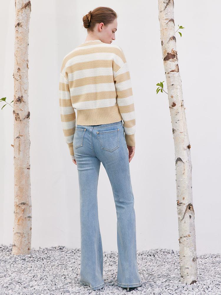 Yellow&White Stripe Woolen Cardigan GOELIA