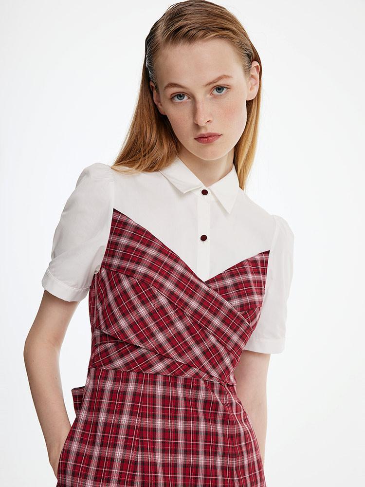 Shirt Plaid Patchwork Dress GOELIA