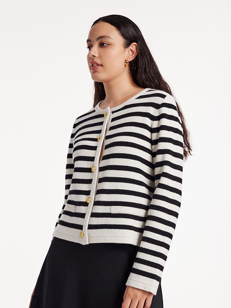 Button Up Woolen Striped Cardigan GOELIA