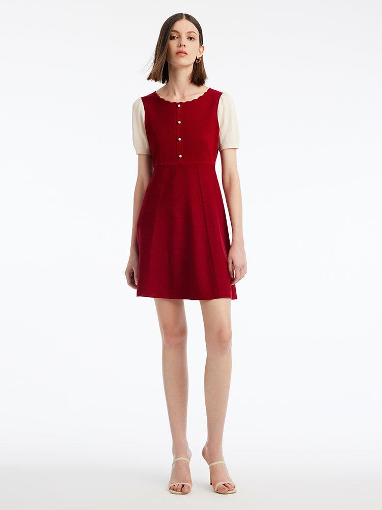 Wave Collar Red A-Line Dress GOELIA