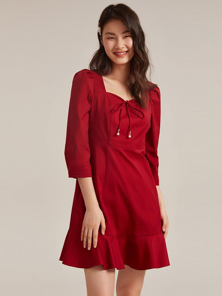 Chili Red Half-sleeve Dress GOELIA