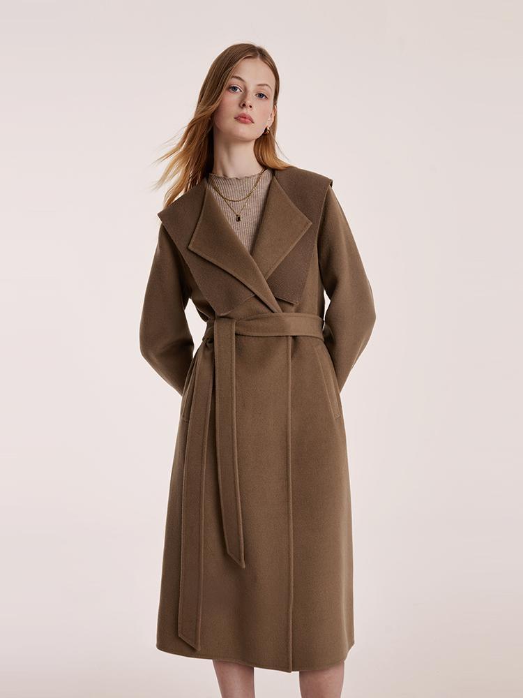 Coffee Tencel Wool Navy Collar Coat GOELIA