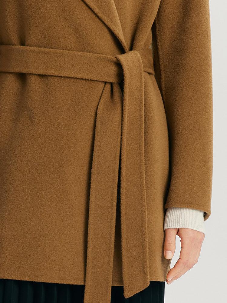 Coffee Brown Mulberry Silk & Wool Coat GOELIA