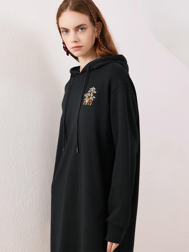 Black Long Sleeve Hoodie Dress GOELIA