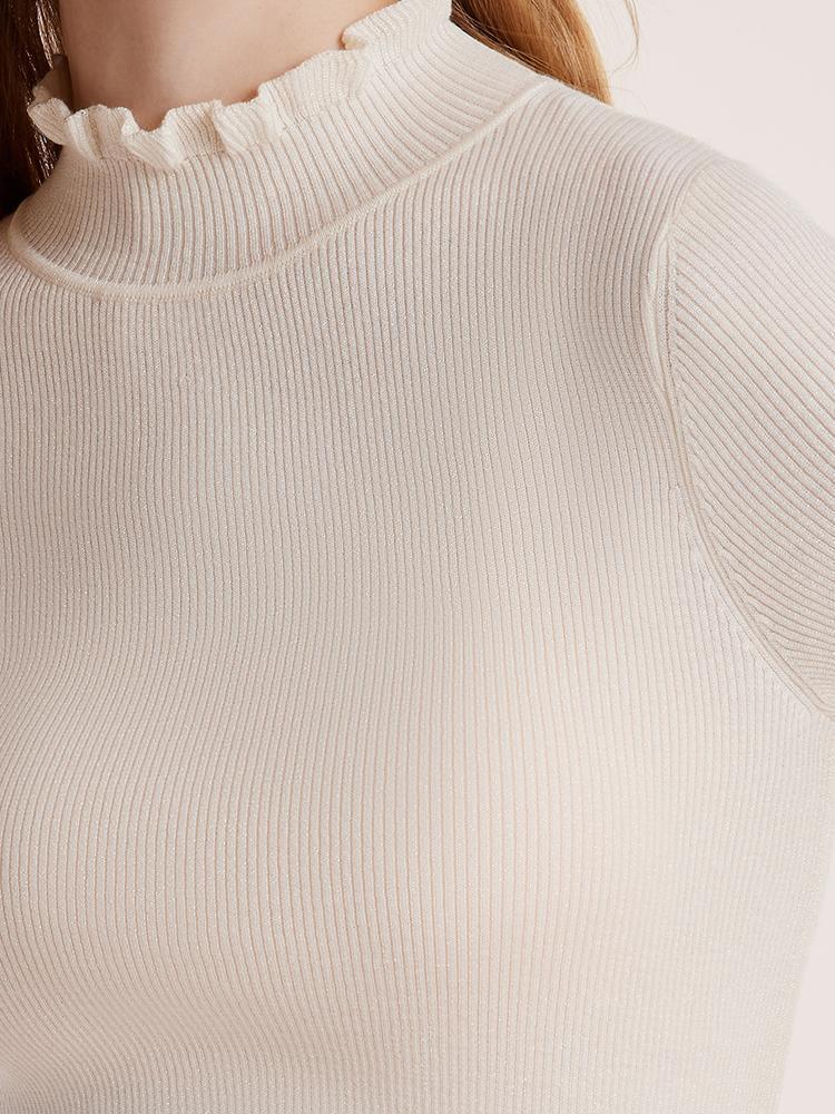 Machine Washable Wool Ruffle Turtleneck Sweater GOELIA