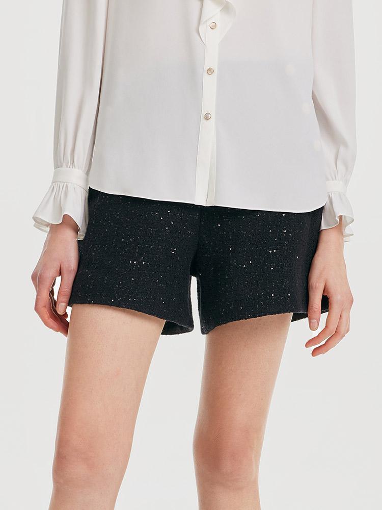 Elegant Black Tweed Shorts GOELIA