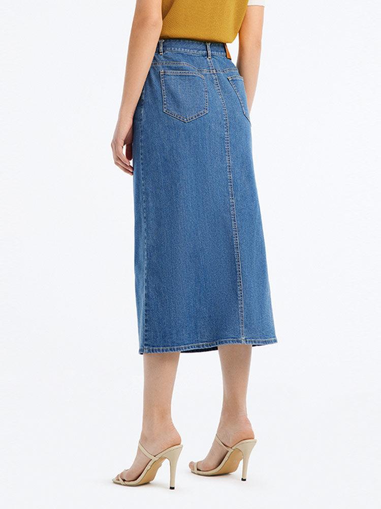 Slit Washed Denim Half Skirt GOELIA