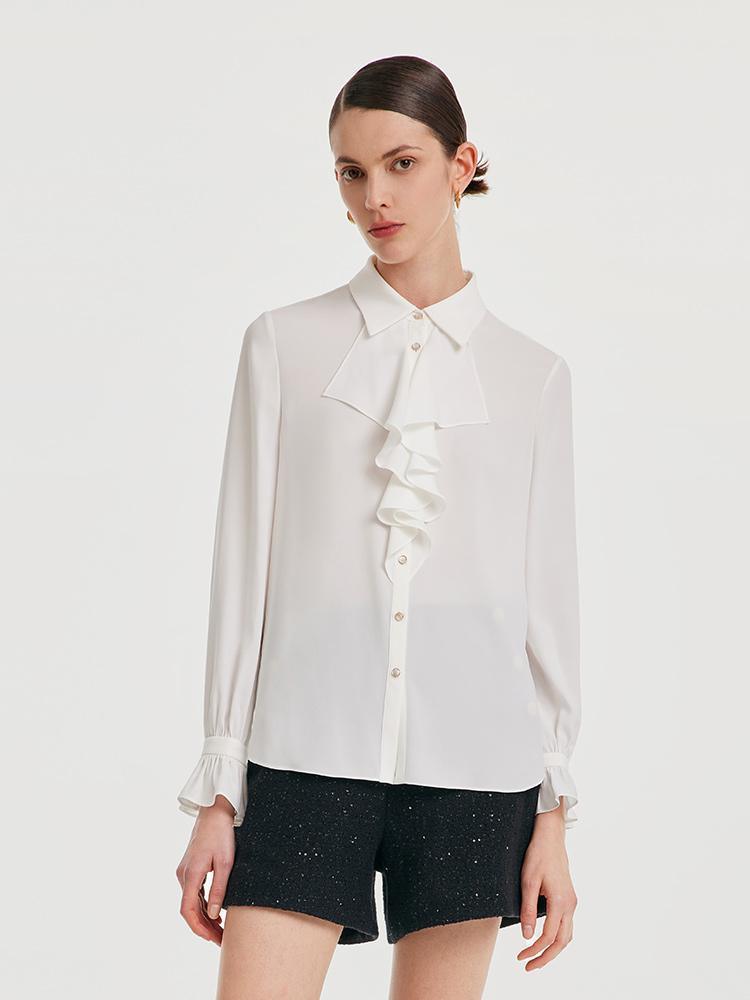 Acetate Ruffle Stand Collar Shirt GOELIA