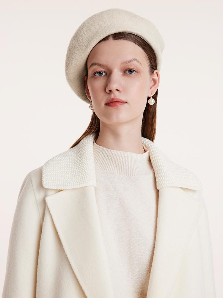 White Mid-Length Double-Faced Wool Coat With Detachable Collar GOELIA