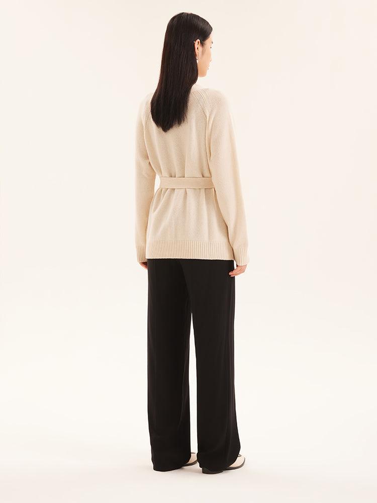 Minimalism 100% Wool Cardigan With Belt GOELIA