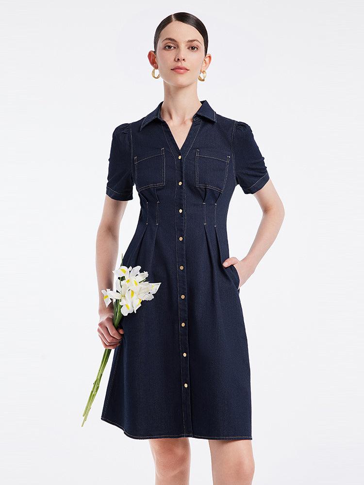 Gathered Waist Denim Dress GOELIA