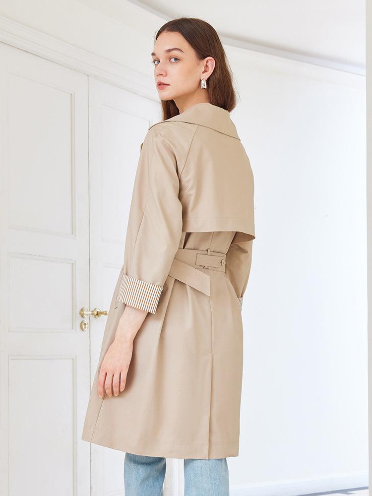 Khaki Striped inside Trench Coat With Belt GOELIA