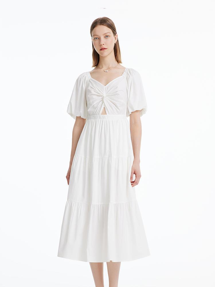 White Puff Sleeve Dress GOELIA