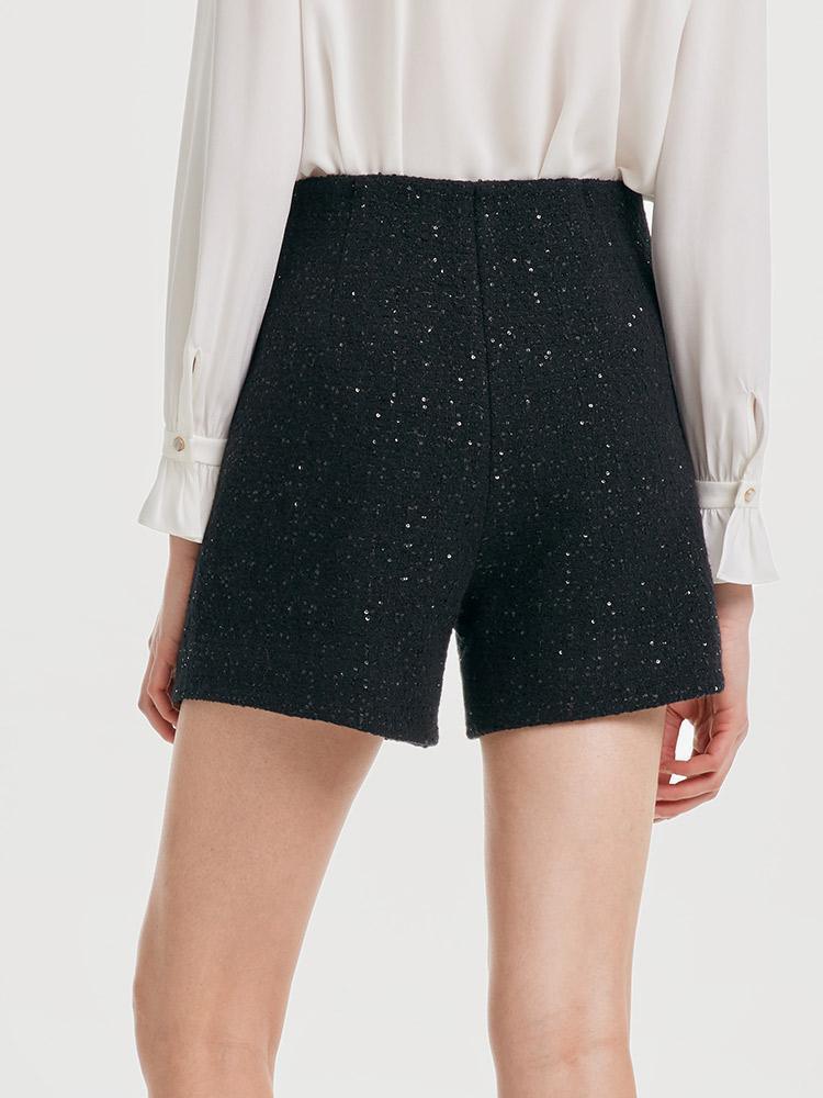 Elegant Black Tweed Shorts GOELIA