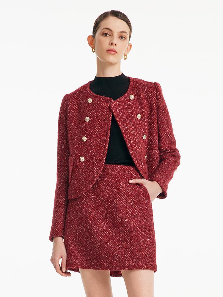 Red Double-Breasted Tweed Crop Jacket GOELIA