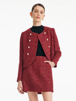 Red Double-Breasted Tweed Crop Jacket GOELIA