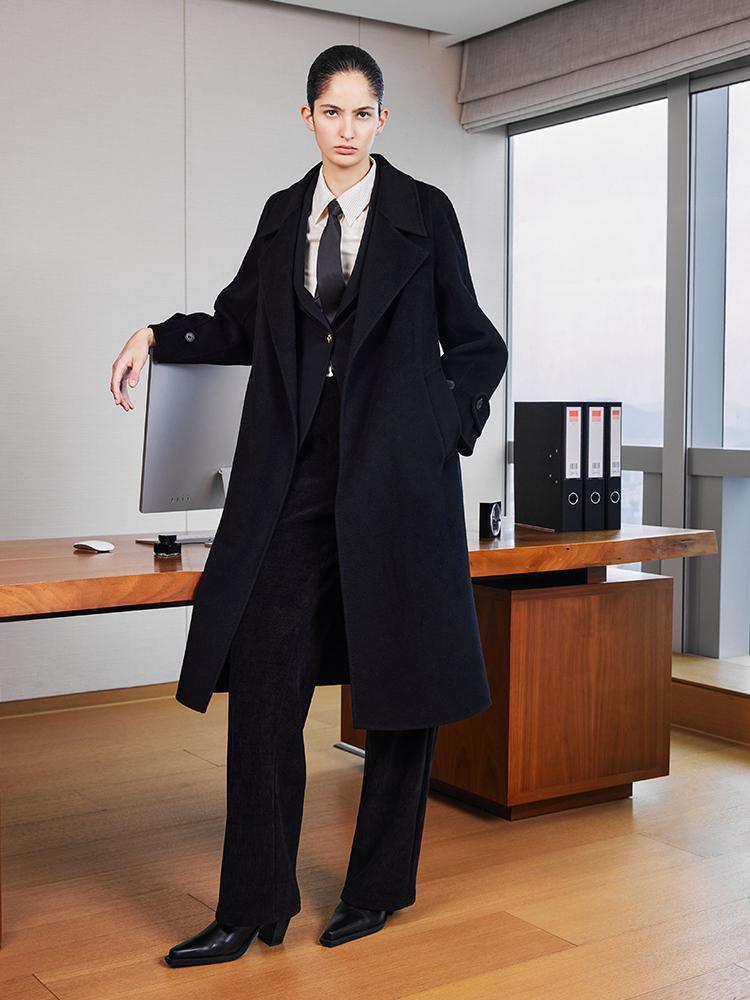 Wool And Cashmere Double-Faced Lapel Coat With Belt GOELIA