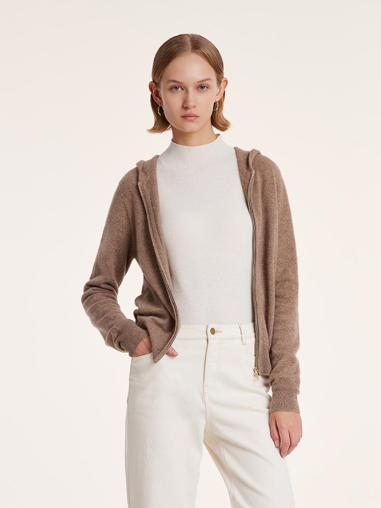 Pure Cashmere Hooded Zipper Cardigan GOELIA