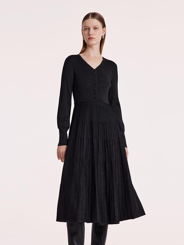 Machine Washable Wool Pleated Dress GOELIA