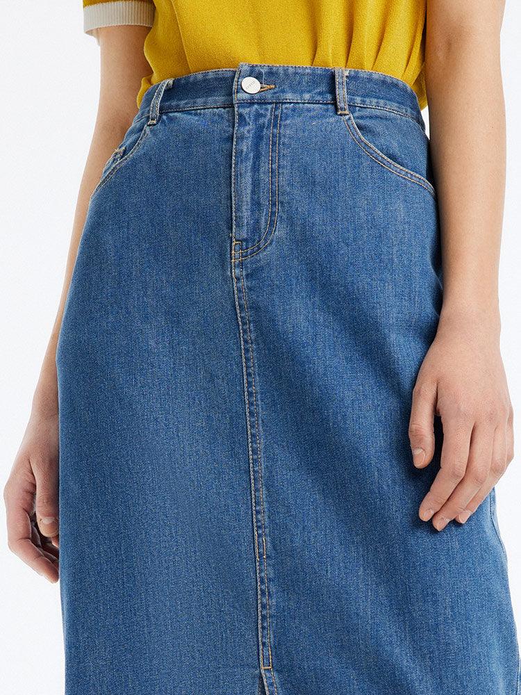 Slit Washed Denim Half Skirt GOELIA