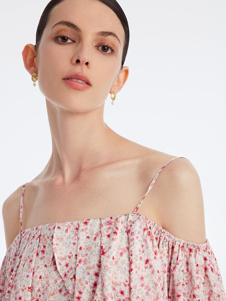 Ruffle One Shoulder Floral Mid-Calf Dress GOELIA